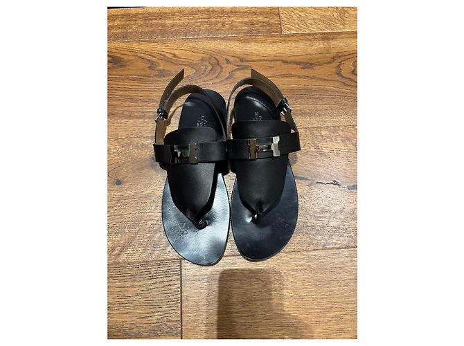 Hermès Sandali thong in pelle nera con logo H Hermes Nero - vista 10