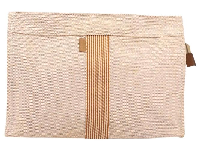 Hermès Borsa Pochette HERMES Fourre Tout Canvas Beige Silver Auth bs36870 Argento - vista 2