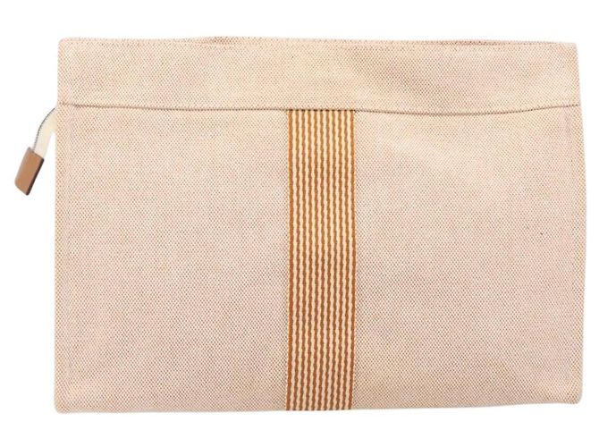 Hermès Borsa Pochette HERMES Fourre Tout Canvas Beige Silver Auth bs36870 Argento - vista 3