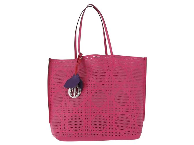 Borsa Tote Christian Dior Pelle Rosa Argento Auth 197818 - vista 2