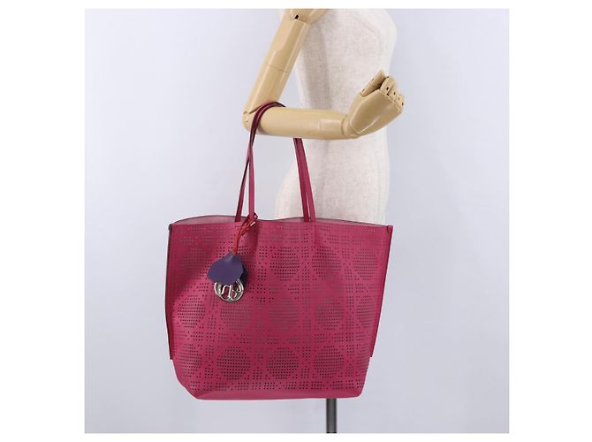 Borsa Tote Christian Dior Pelle Rosa Argento Auth 197818 - vista 22