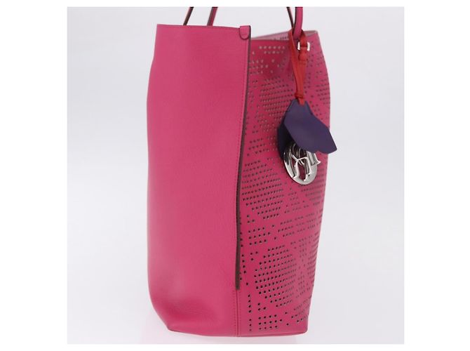 Borsa Tote Christian Dior Pelle Rosa Argento Auth 197818 - vista 5