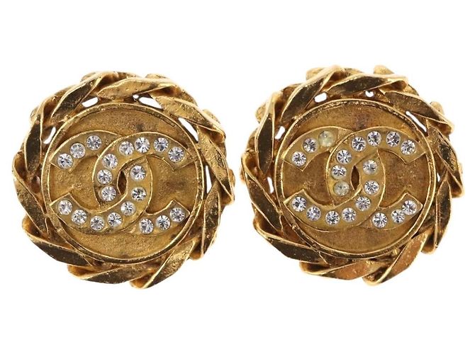 Orecchini CHANEL Metallo Tono Oro CC Auth 197928M - vista 2