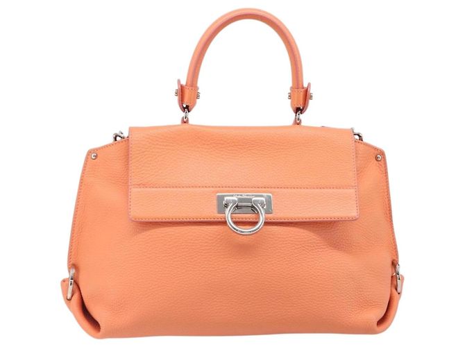 Salvatore Ferragamo Sofia Gancini Tasche Leder 2way Orange Silver Auth 199221V Silber - Ansicht 13