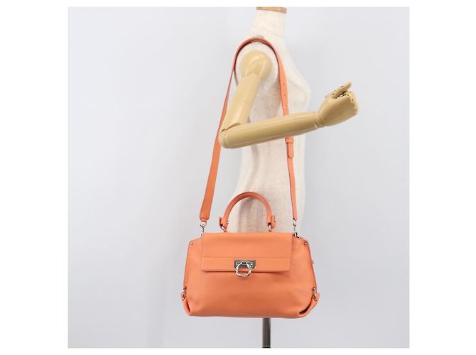 Salvatore Ferragamo Sofia Gancini Tasche Leder 2way Orange Silver Auth 199221V Silber - Ansicht 28