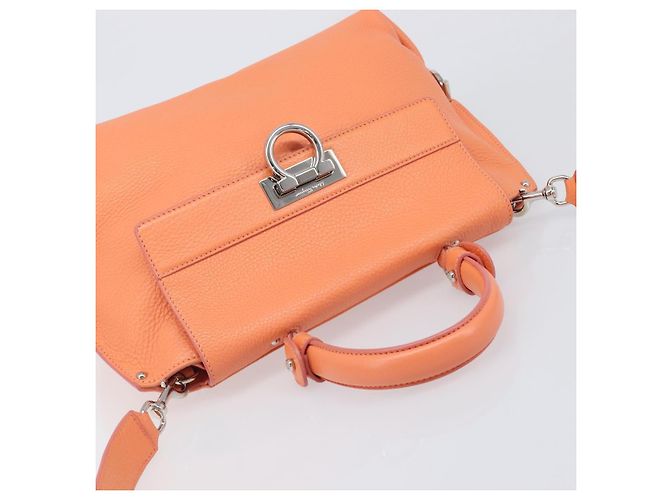 Salvatore Ferragamo Sofia Gancini Tasche Leder 2way Orange Silver Auth 199221V Silber - Ansicht 6