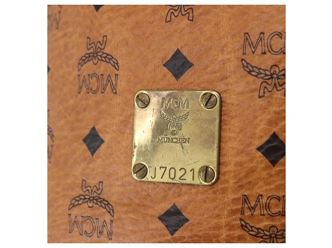 Borsa a tracolla MCM Vicetos Logogram PVC Leather Brown Gold Auth 201008 Marrone D'oro - vista 14