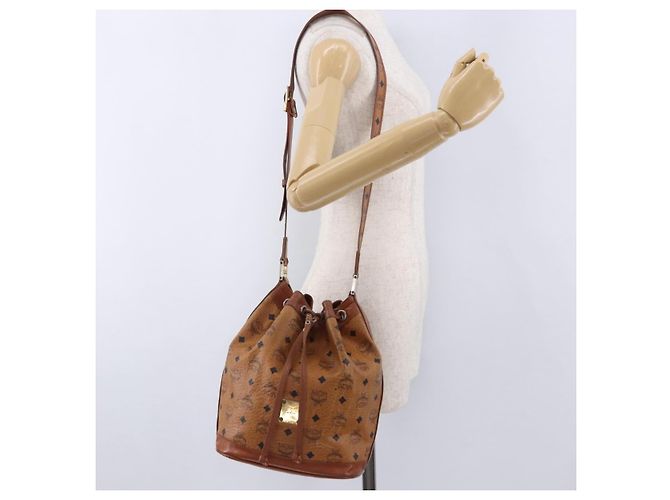 Borsa a tracolla MCM Vicetos Logogram PVC Leather Brown Gold Auth 201008 Marrone D'oro - vista 24