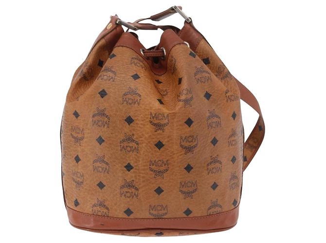 Borsa a tracolla MCM Vicetos Logogram PVC Leather Brown Gold Auth 201008 Marrone D'oro - vista 3