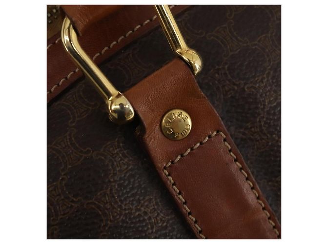 Céline Borsa Boston CELINE Macadam Canvas PVC Leather Brown Gold Auth 200952 Marrone D'oro - vista 17