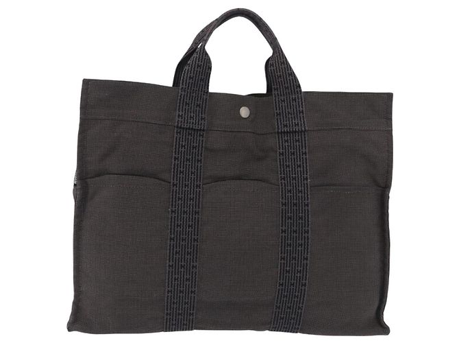 Hermès HERMES Her Line MM Handtasche Canvas Grau Silber Auth 200067 Braun - Ansicht 2