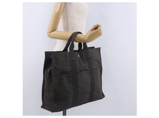 Hermès HERMES Her Line MM Handtasche Canvas Grau Silber Auth 200067 Braun - Ansicht 22
