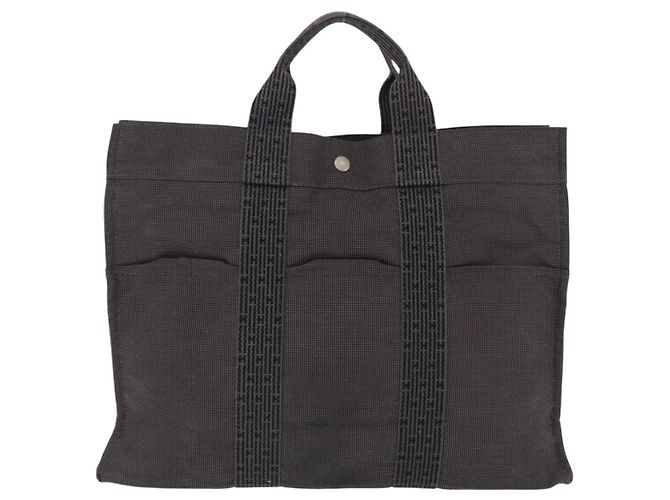 Hermès HERMES Her Line MM Handtasche Canvas Grau Silber Auth 200067 Braun - Ansicht 3