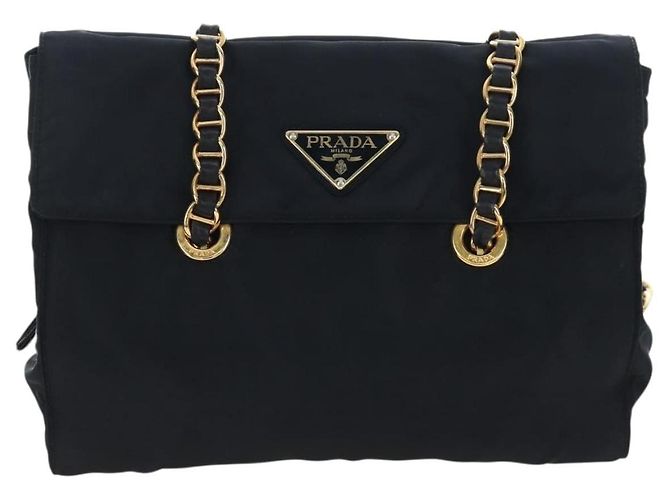 Borsa a tracolla con catena PRADA Nylon Nero Oro Auth 199857V D'oro - vista 13