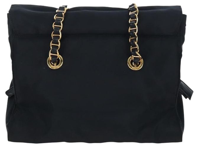 Borsa a tracolla con catena PRADA Nylon Nero Oro Auth 199857V D'oro - vista 2