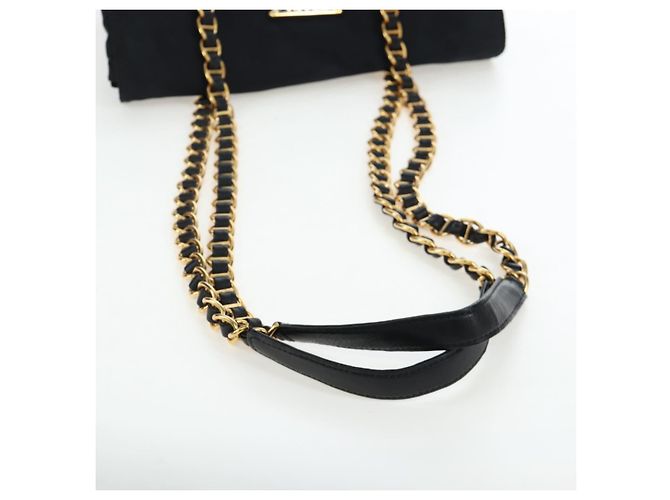 Borsa a tracolla con catena PRADA Nylon Nero Oro Auth 199857V D'oro - vista 7