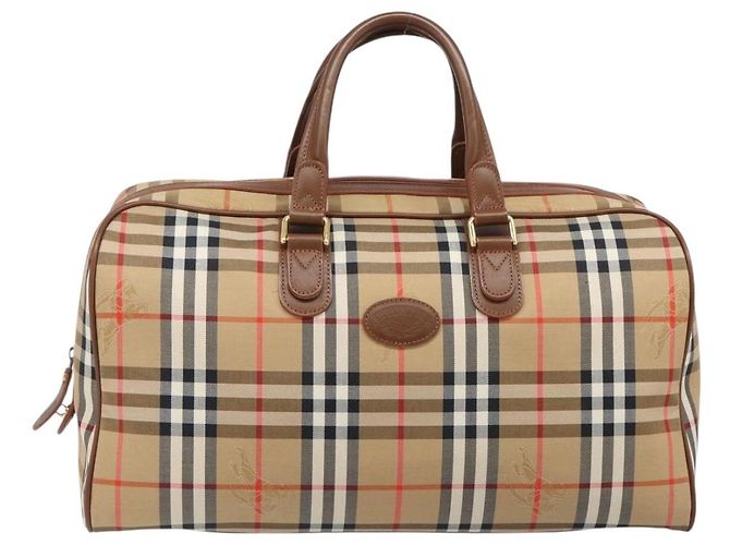 Sac Boston Burberrys Nova Check Canvas Beige Gold Auth 197879A Doré - vue 13