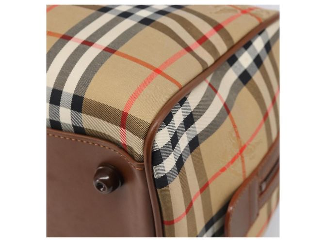 Sac Boston Burberrys Nova Check Canvas Beige Gold Auth 197879A Doré - vue 14