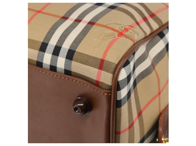 Sac Boston Burberrys Nova Check Canvas Beige Gold Auth 197879A Doré - vue 16