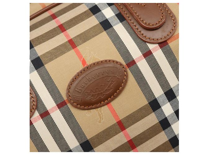 Sac Boston Burberrys Nova Check Canvas Beige Gold Auth 197879A Doré - vue 17