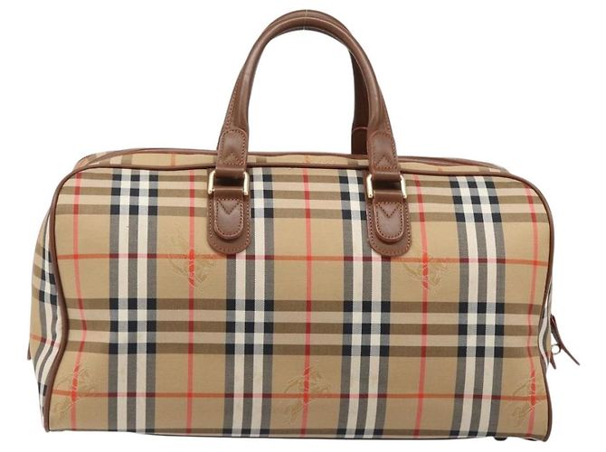 Sac Boston Burberrys Nova Check Canvas Beige Gold Auth 197879A Doré - vue 2