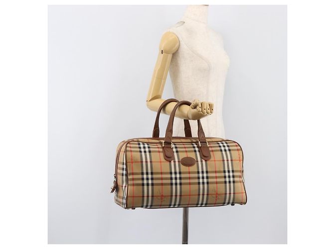 Sac Boston Burberrys Nova Check Canvas Beige Gold Auth 197879A Doré - vue 23