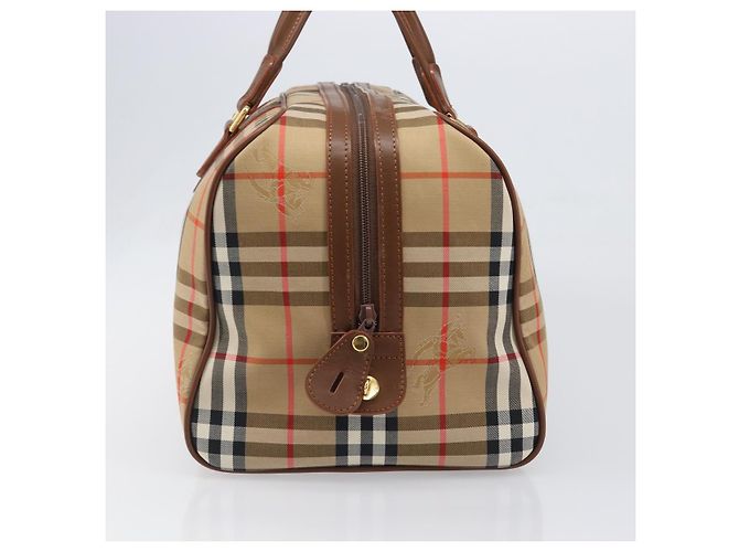 Sac Boston Burberrys Nova Check Canvas Beige Gold Auth 197879A Doré - vue 3