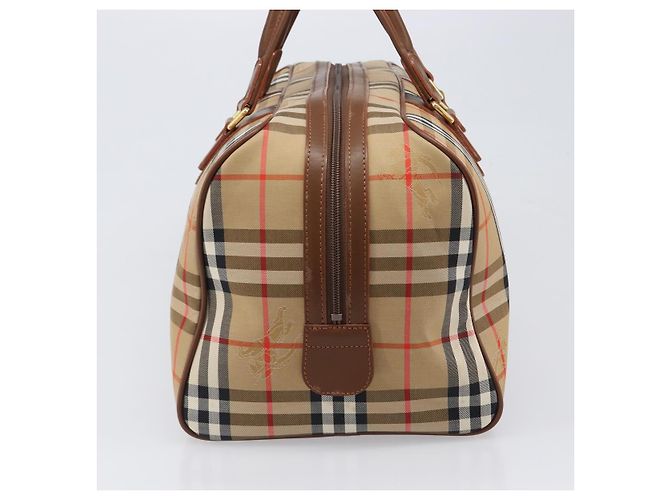 Sac Boston Burberrys Nova Check Canvas Beige Gold Auth 197879A Doré - vue 4