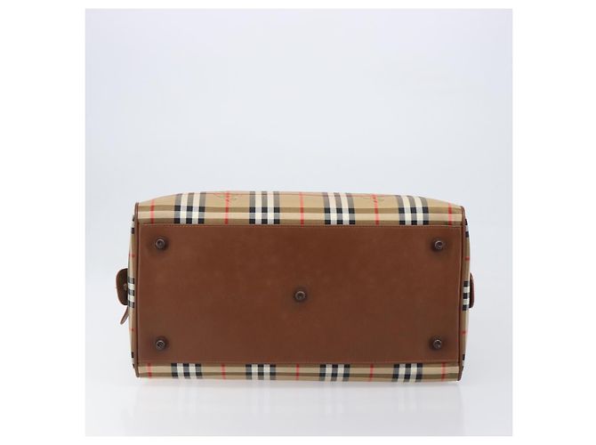 Sac Boston Burberrys Nova Check Canvas Beige Gold Auth 197879A Doré - vue 5