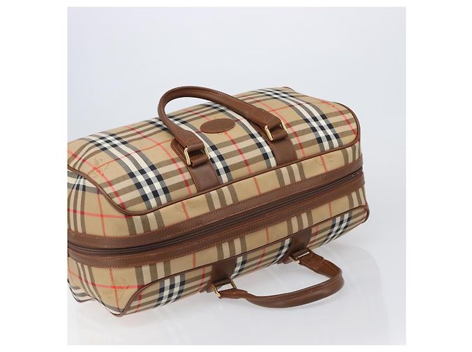 Sac Boston Burberrys Nova Check Canvas Beige Gold Auth 197879A Doré - vue 6