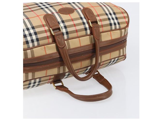 Sac Boston Burberrys Nova Check Canvas Beige Gold Auth 197879A Doré - vue 7