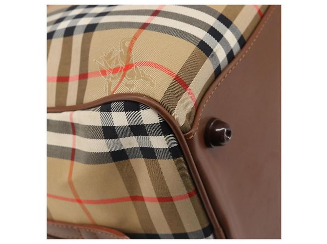 Sac Boston Burberrys Nova Check Canvas Beige Gold Auth 197879A Doré - vue 9