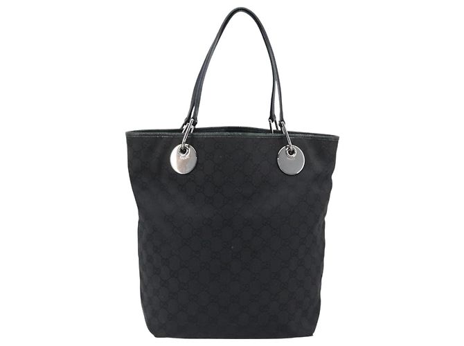 Borsa Tote GUCCI GG Canvas Nero Argento 120836 Auth hk4062 - vista 2