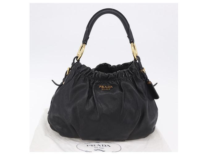 Borsa a tracolla PRADA in pelle nera e oro Auth am12560V Nero D'oro - vista 12