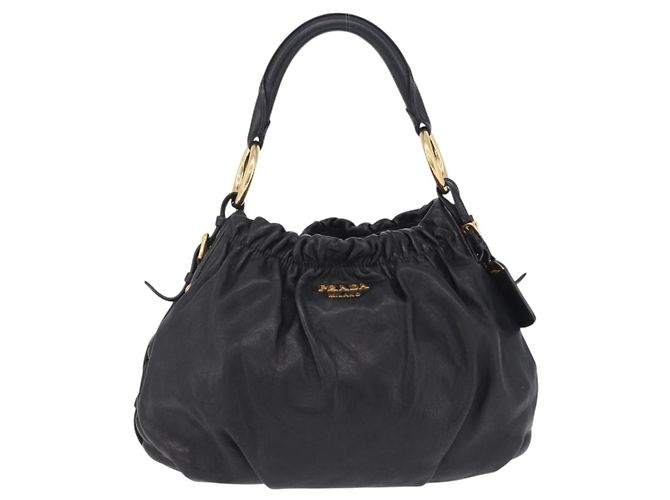 Borsa a tracolla PRADA in pelle nera e oro Auth am12560V Nero D'oro - vista 13
