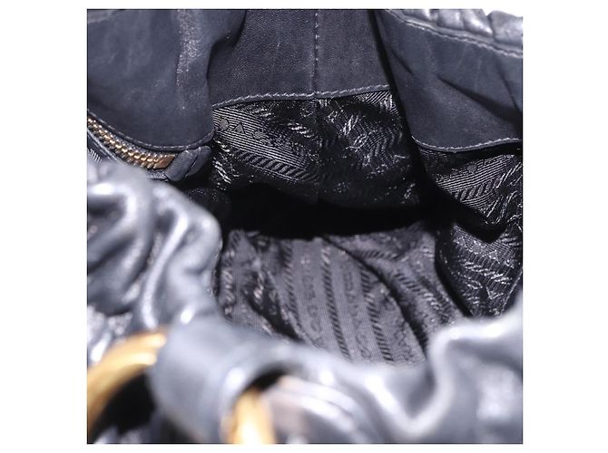 Borsa a tracolla PRADA in pelle nera e oro Auth am12560V Nero D'oro - vista 21