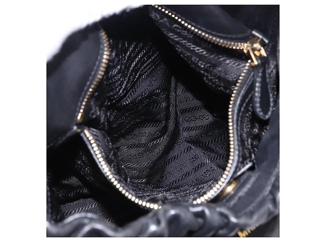 Borsa a tracolla PRADA in pelle nera e oro Auth am12560V Nero D'oro - vista 24