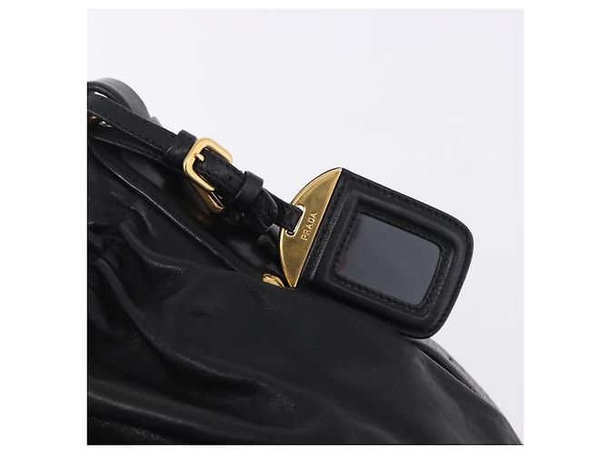 Borsa a tracolla PRADA in pelle nera e oro Auth am12560V Nero D'oro - vista 8