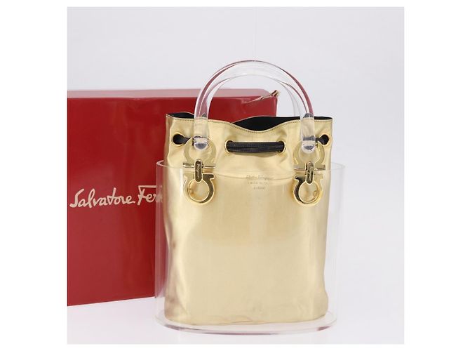Borsa Salvatore Ferragamo Gancini in plastica trasparente e oro Auth 200065V D'oro - vista 12