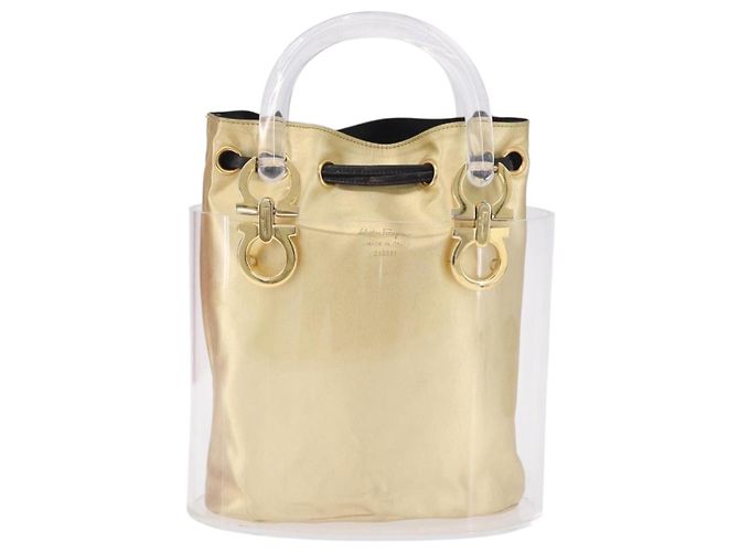 Borsa Salvatore Ferragamo Gancini in plastica trasparente e oro Auth 200065V D'oro - vista 13