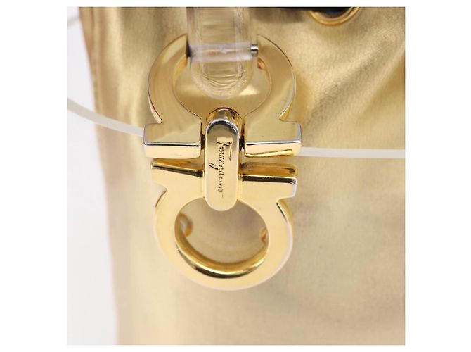 Borsa Salvatore Ferragamo Gancini in plastica trasparente e oro Auth 200065V D'oro - vista 19