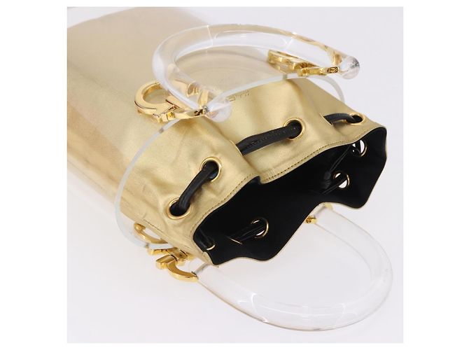 Borsa Salvatore Ferragamo Gancini in plastica trasparente e oro Auth 200065V D'oro - vista 6