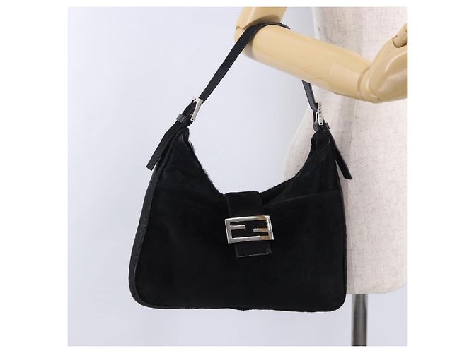 Bolso de mano FENDI Mamma Baguette en cuero Harako Negro Plata Auth yk20770A - vista 12