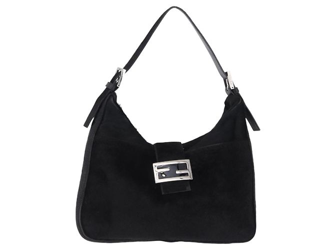 Bolso de mano FENDI Mamma Baguette en cuero Harako Negro Plata Auth yk20770A - vista 13