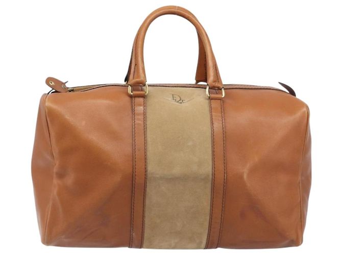 Borsa Boston Christian Dior in pelle scamosciata marrone oro Auth 198280 D'oro - vista 2