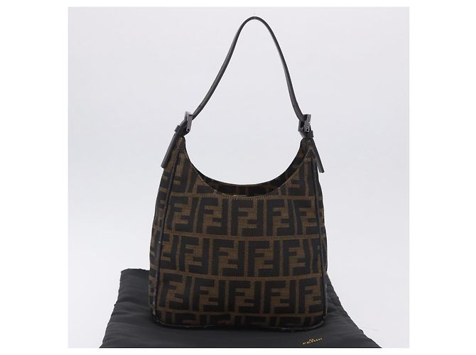 Borsa a mano FENDI Zucca Canvas Nero e Marrone Auth mr2886A - vista 12