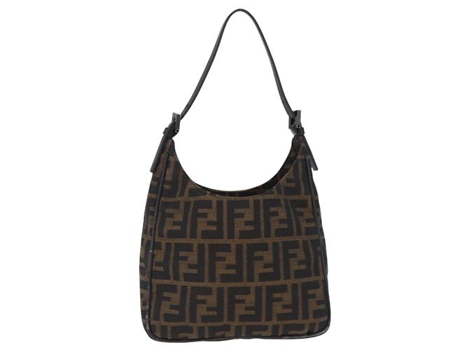 Borsa a mano FENDI Zucca Canvas Nero e Marrone Auth mr2886A - vista 13