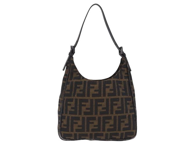 Borsa a mano FENDI Zucca Canvas Nero e Marrone Auth mr2886A - vista 2