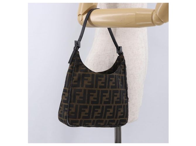Borsa a mano FENDI Zucca Canvas Nero e Marrone Auth mr2886A - vista 24