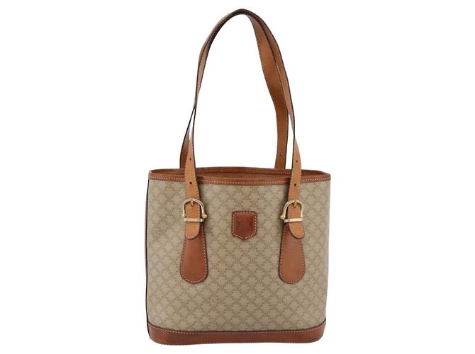 16 Céline Borsa Tote CELINE Macadam PVC Pelle Beige Tono Oro Auth 202219 - vista 13